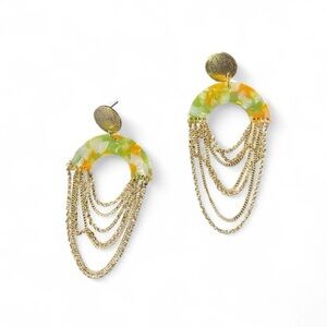 Serena Dangle Earrings Gold/Green/Orange Statement Piece Casual Feminine